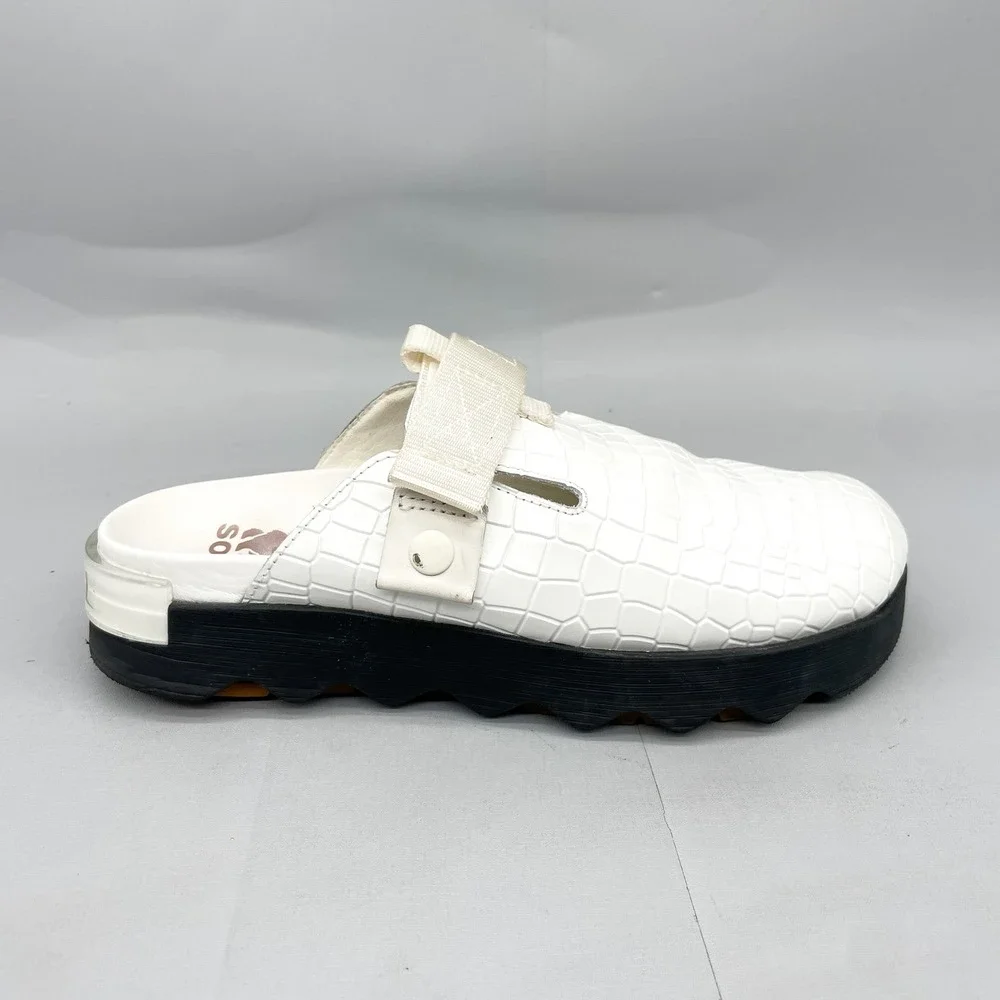 Sorel Womens 7.5 Viibe Clogs Mule White Croc Embossed Slip On Comfort Shoes
